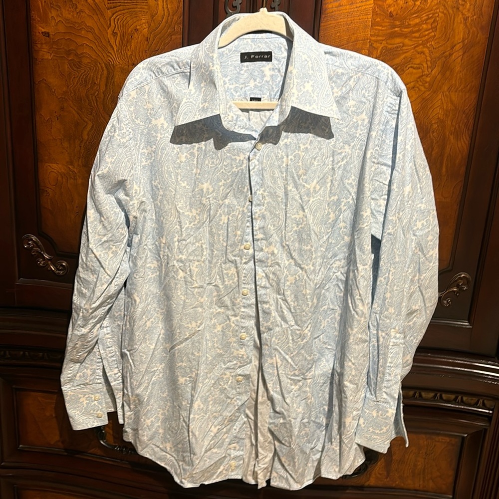 J. Ferrar blue and white paisley button down shirt size 16 1/2  34-35